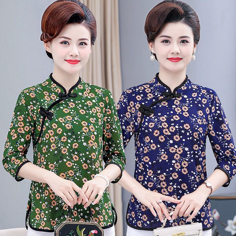 Áo Kiểu Sườn Xám Che Bụng Phong Cách Trung Hoa Cho Phụ Nữ Trung Niên