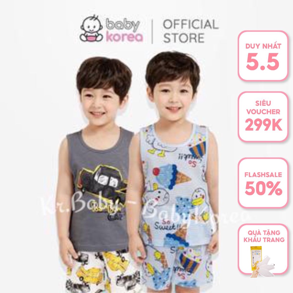 Bộ quần áo cotton giấy sát nách cho bé trai 10kg đến 40kg chất mềm nhẹ siêu mát Hàn Quốc thời trang trẻ em BABY KOREA