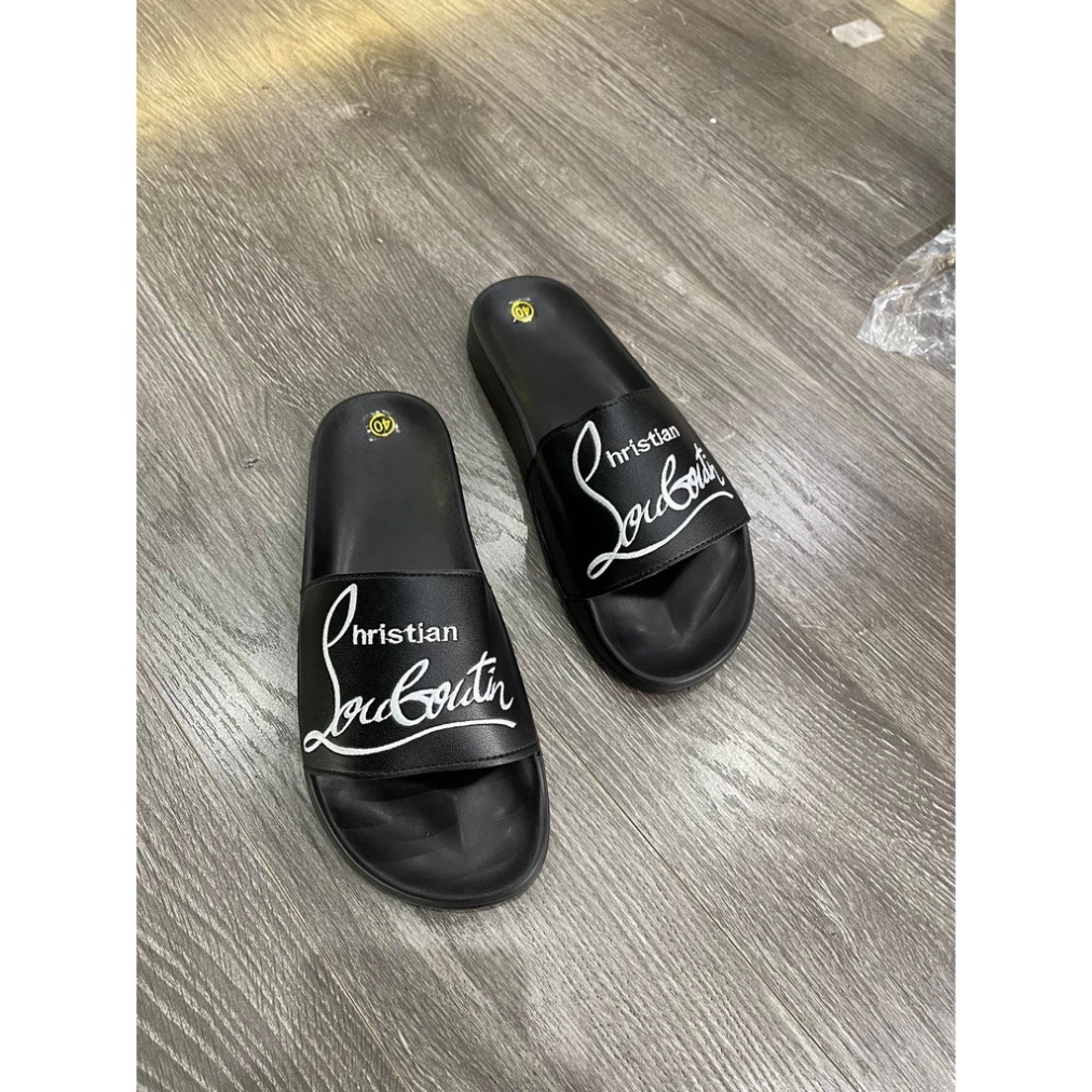 Dép lê nam quai ngang Louboutin quai da trắng thêu chữ đỏ đế cao su nhẹ siêu êm Dép Unisex nam nữ thời trang hottrend 20