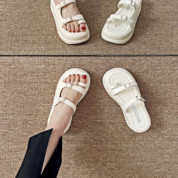 Mùa hè 2023 phong cách mới thời trang đế dày dép nữ đi bên ngoài vòng khóa