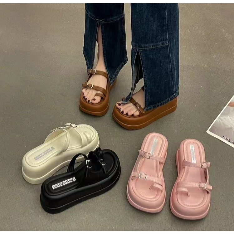 Mùa hè 2023 phong cách mới thời trang đế dày dép nữ đi bên ngoài vòng khóa