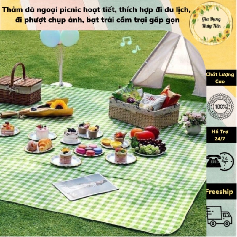 Thảm dã ngoại picnic hoạt tiết, thích hợp đi du lịch, đi phượt chụp ảnh, bạt trải cắm trại gấp gọn