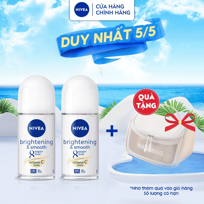 Bộ 2 Lăn Ngăn Mùi NIVEA Sáng Mịn | Mờ Thâm | Se Khít Lỗ Chân Lông (50 ml) - 81644