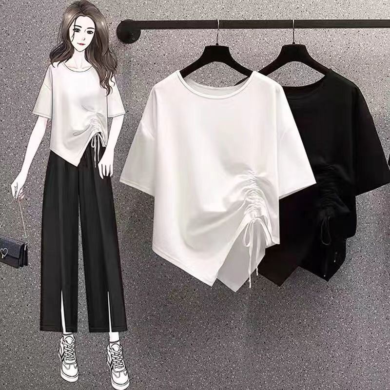 (HÀNG HOT)Quần áo nữ cỡ lớn 200 catties chị béo mùa hè phiên bản mới của Hàn Quốc thun ngắn tay không đều mỏng và đa năn