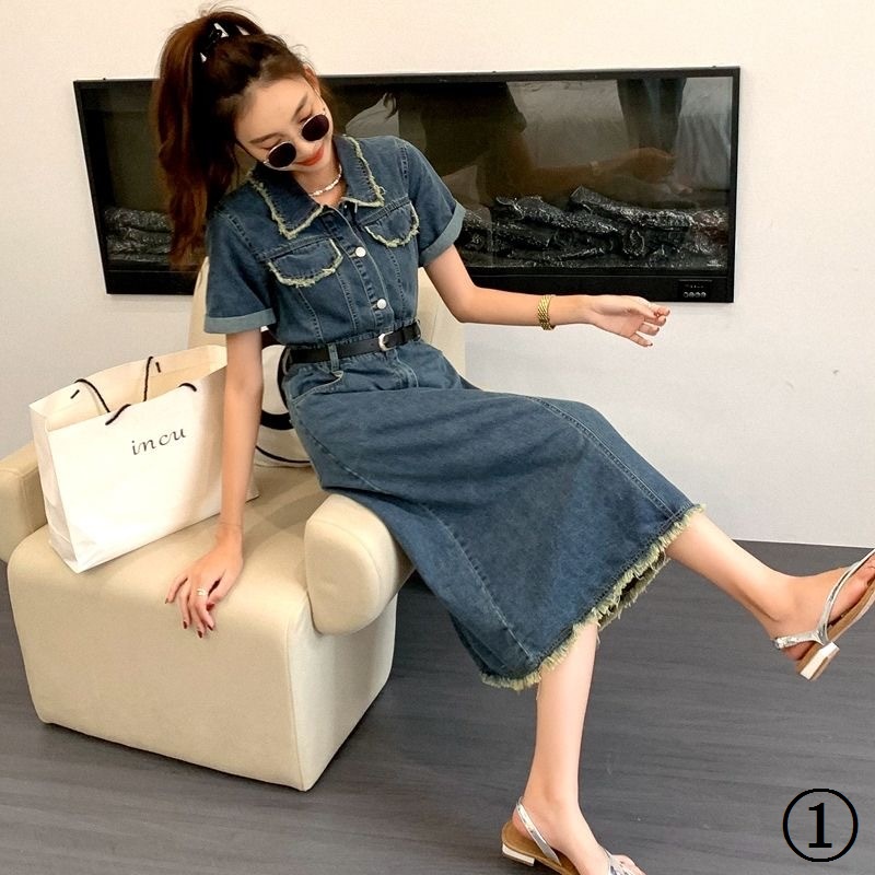 Đầm Denim Dáng Chữ a Ôm Eo Phong Cách Hàn Quốc Thời Trang Mùa Hè 2023 Mới