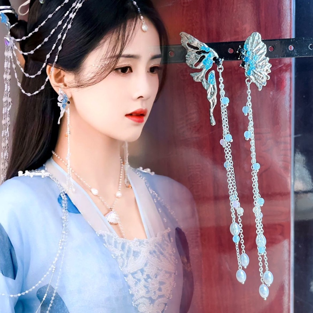 Bông Tai Tua Rua Hình Hươu Trắng Phong Cách Hoàng Gia Trung Hoa Cổ Điển