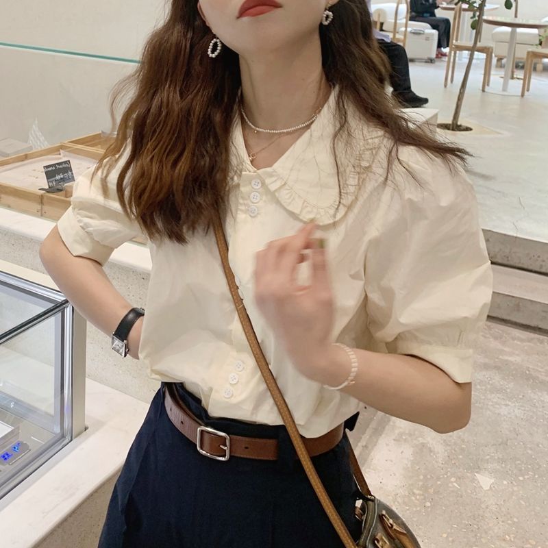 Áo Sơ Mi Tay Ngắn Phồng Cổ Búp Bê Phong Cách Pháp Thời Trang Mùa Hè 2023 Mới