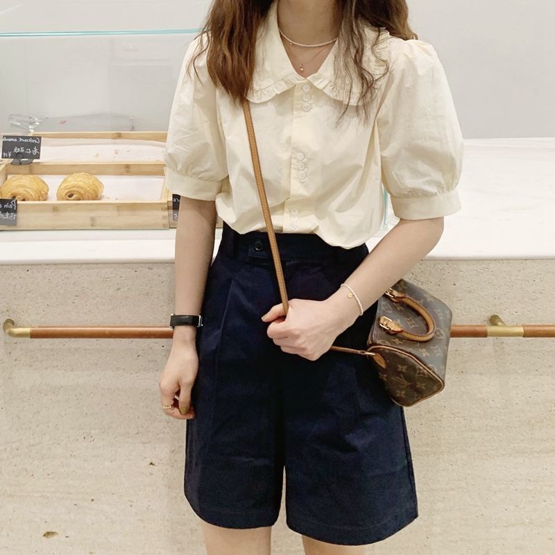 Áo Sơ Mi Tay Ngắn Phồng Cổ Búp Bê Phong Cách Pháp Thời Trang Mùa Hè 2023 Mới
