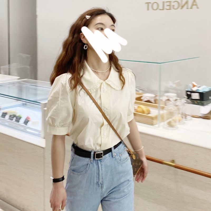 Áo Sơ Mi Tay Ngắn Phồng Cổ Búp Bê Phong Cách Pháp Thời Trang Mùa Hè 2023 Mới