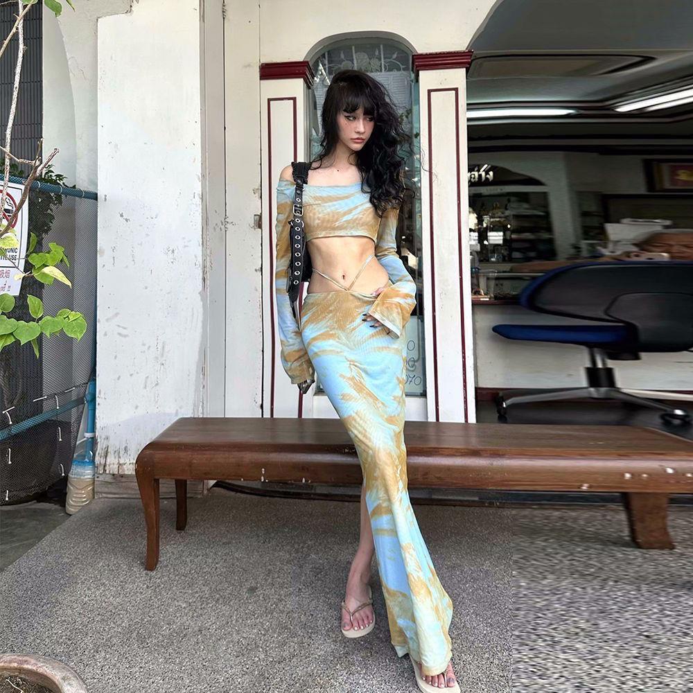 Set Áo Sơ Mi Ngắn + Chân Váy Dài Phong Cách Thái Lan Quyến Rũ