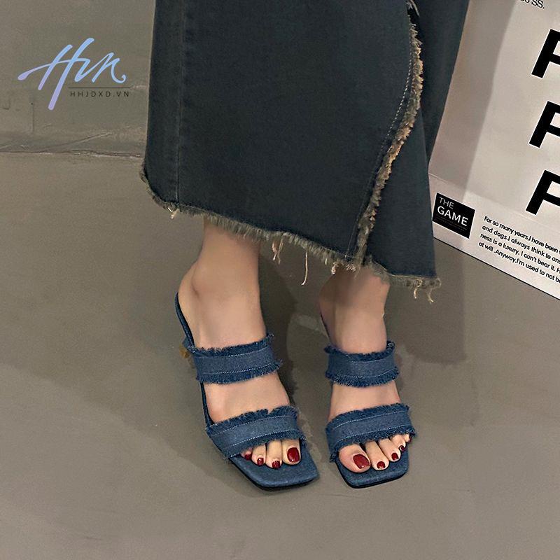 Dép Cao Gót Chất Liệu Denim Thời Trang Mùa Hè 2023 Cho Nữ
