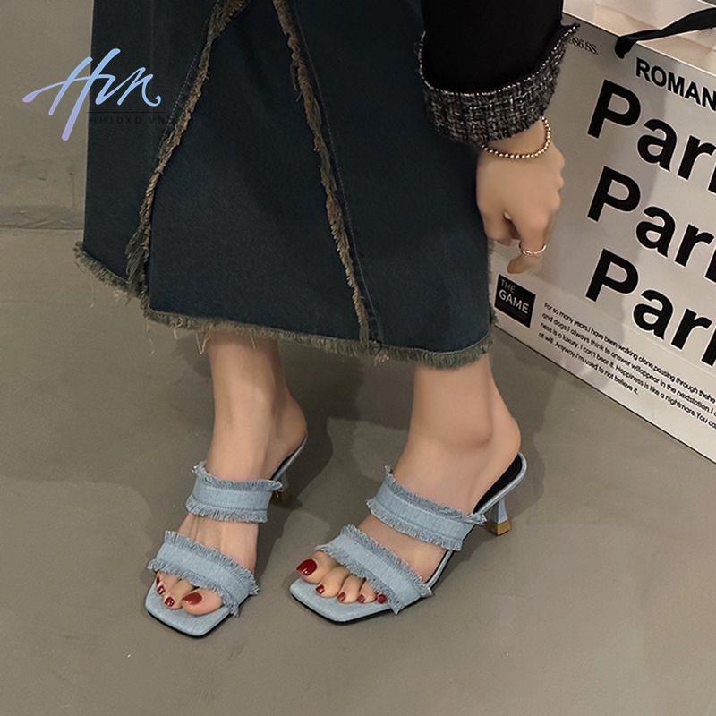 Dép Cao Gót Chất Liệu Denim Thời Trang Mùa Hè 2023 Cho Nữ