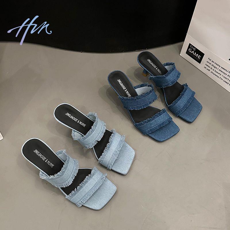 Dép Cao Gót Chất Liệu Denim Thời Trang Mùa Hè 2023 Cho Nữ