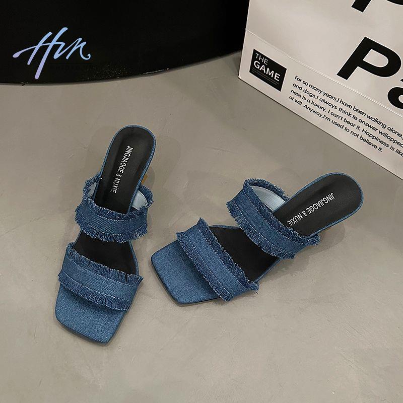 Dép Cao Gót Chất Liệu Denim Thời Trang Mùa Hè 2023 Cho Nữ