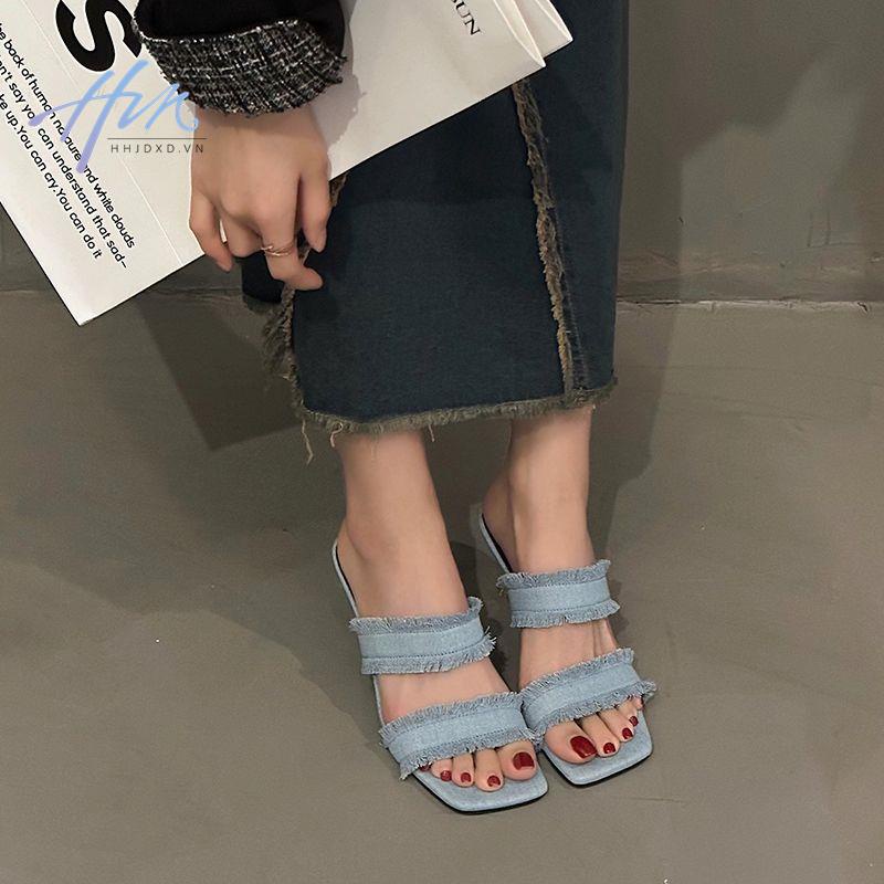 Dép Cao Gót Chất Liệu Denim Thời Trang Mùa Hè 2023 Cho Nữ