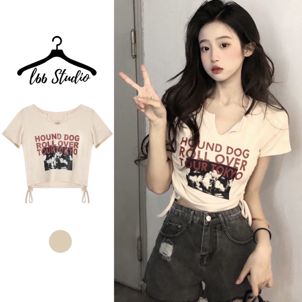 Áo croptop thun nữ l66studio dây rút mặc 2 kiểu ôm body tay ngắn cổ tim sexy thun lạnh co dãn đẹp vintage bigsize A046 -