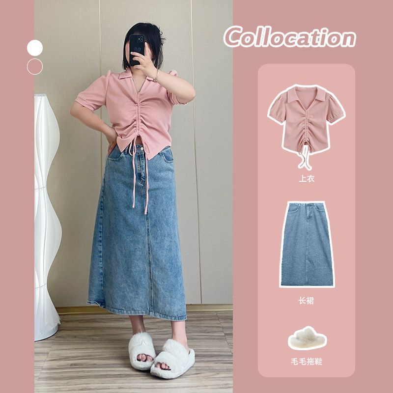 áo croptop bigsize Áo Thun Ngắn Tay Cổ Chữ V Thiết Kế Dây Rút Xếp Ly Trước Ngực Kiểu Pháp Thời Trang Mùa Hè Cho Nữ