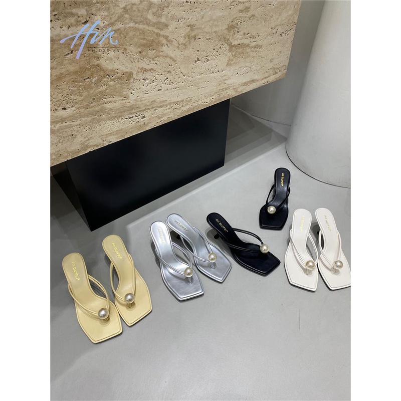 Dép Sandal Cao Gót Hở Ngón Màu Bạc Đính Ngọc Trai Thời Trang Mùa Hè Cho Nữ