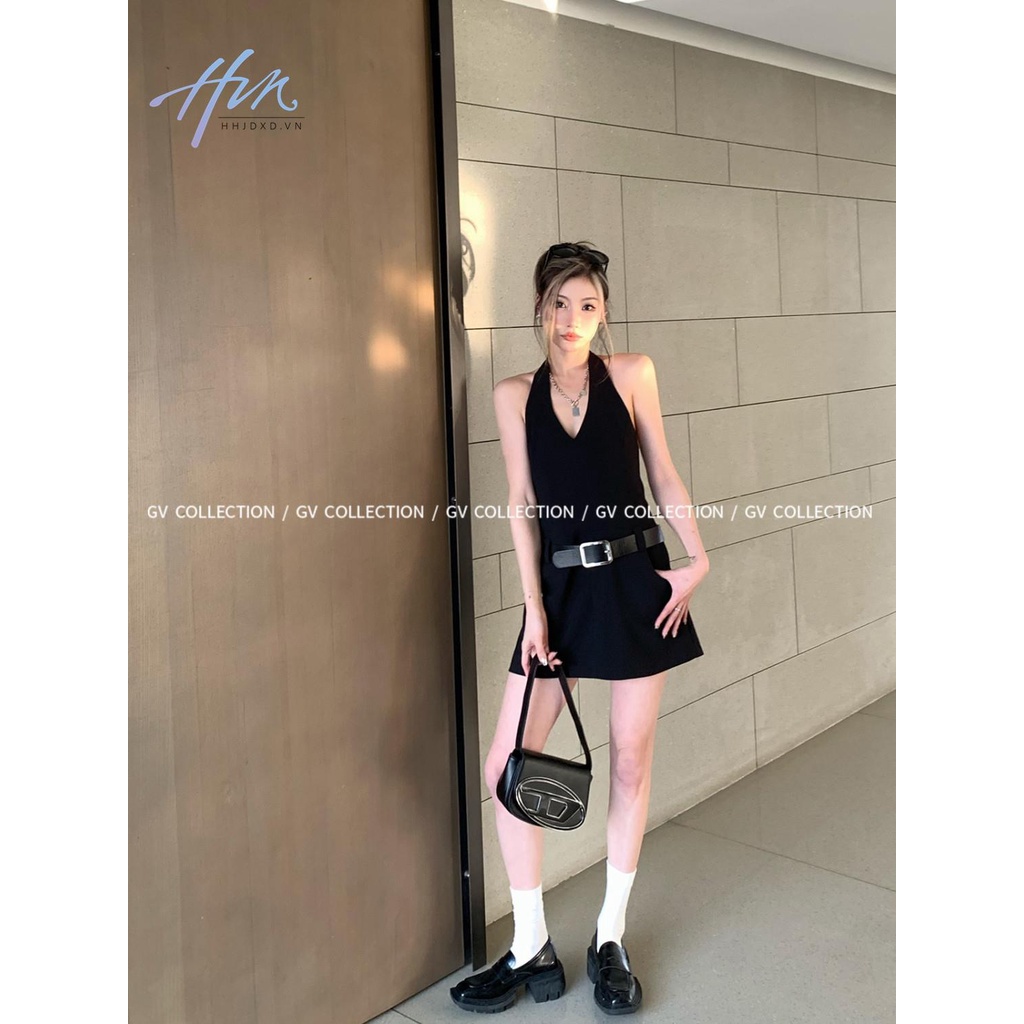Đầm Hai Dây Màu Đen Thời Trang Mùa Hè 2023 Cho Nữ