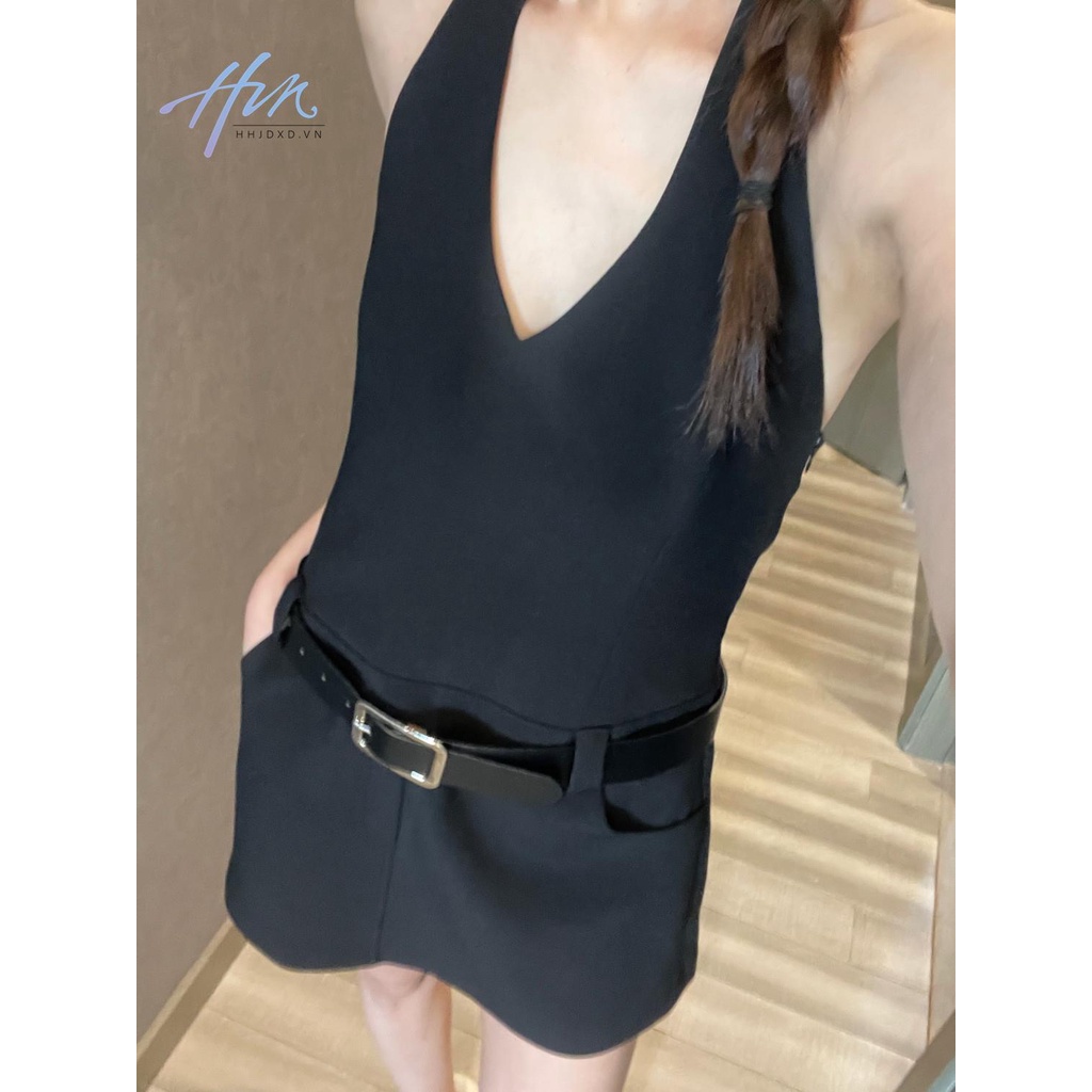 Đầm Hai Dây Màu Đen Thời Trang Mùa Hè 2023 Cho Nữ
