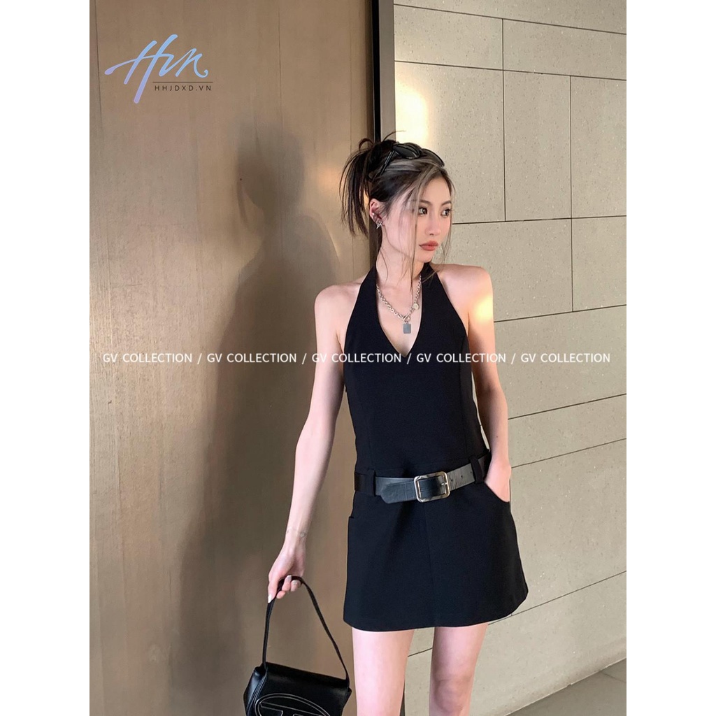 Đầm Hai Dây Màu Đen Thời Trang Mùa Hè 2023 Cho Nữ
