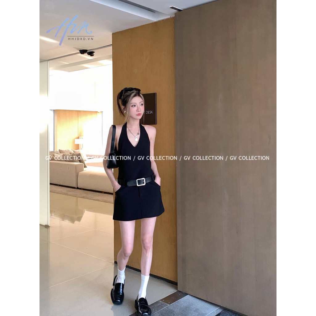 Đầm Hai Dây Màu Đen Thời Trang Mùa Hè 2023 Cho Nữ