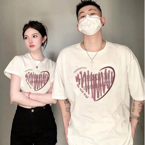 Áo phông tay lỡ nam nữ unisex và croptop baby tee mặc đôi thun cotton trái tim chữ A079 L66studio - Hàng mới về