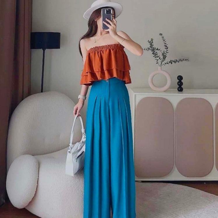 M453 - SET ÁO ỐNG TẦNG BO KÈM QUẦN SUÔNG DÀI SANG CHẢNH