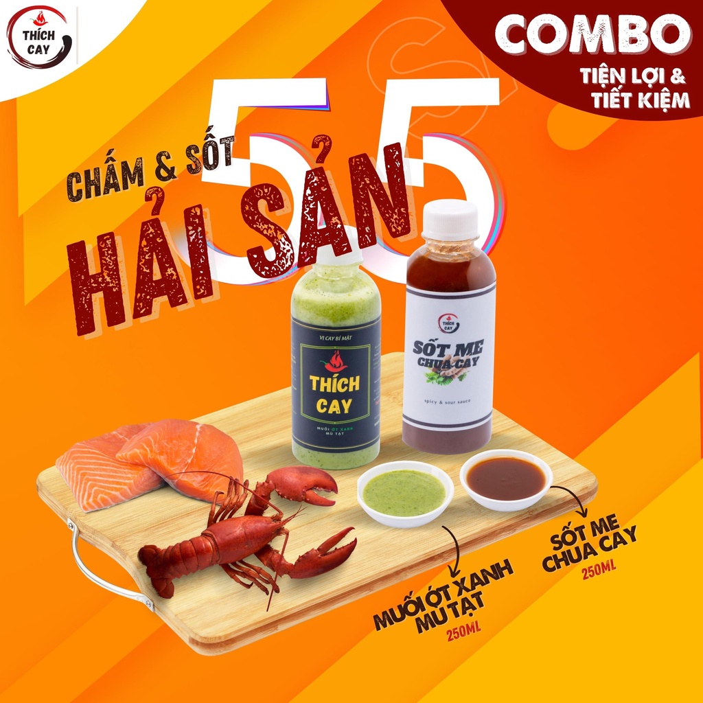 Combo Hải Sản - Sốt me chua cay 250ml, Muối ớt xanh mù tạt 250ml