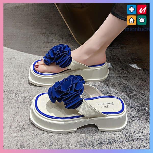 Dép sandal đế dày dép lê nữ xỏ ngón chống trượt hoa nền tảng bánh xốp dép lê sỏ ngón nữ