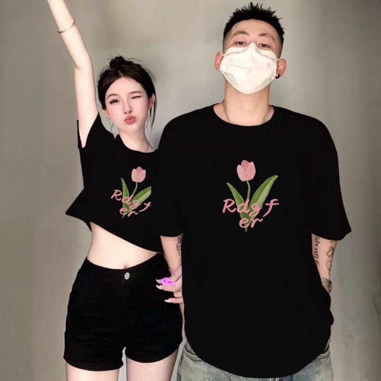 Áo thun hoa tuylip tay lỡ from rộng local brand kèm croptop baby tee mặc đôi nam nữ unisex chất cotton A081 L66studio -