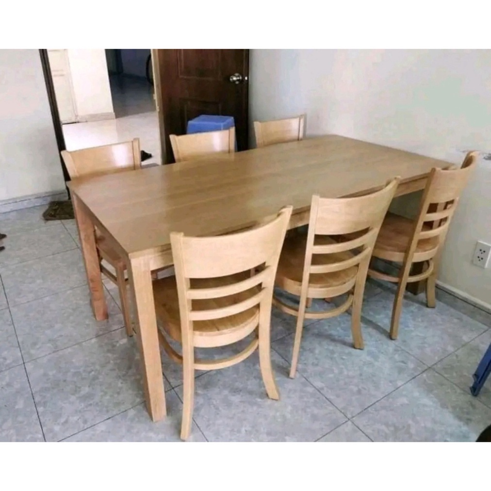 Bàn ăn cơm 6 ghế full gỗ cau su tự nhiên, kích thước 1m60x80cm - bảo hành 12 tháng