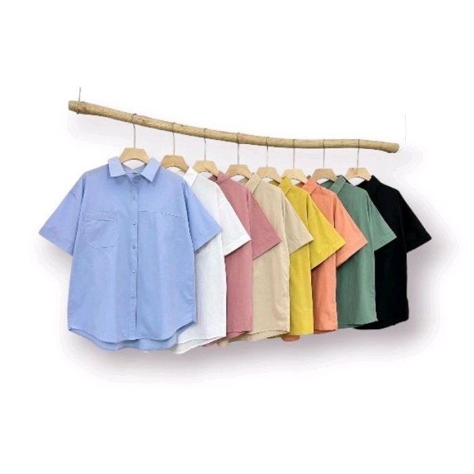 Áo sơ mi nữ trơn cộc tay chất liệu thô mềm nhiều màu Nineteen Shop