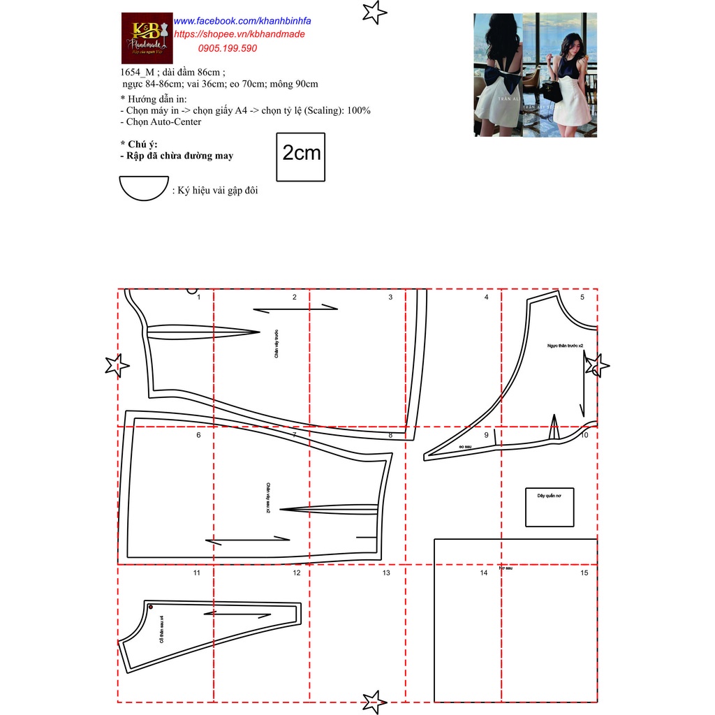 Rập giấy đầm yếm mã 1654 - bản vẽ