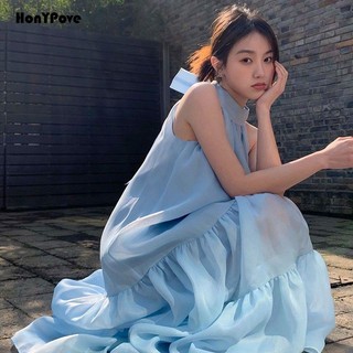 Honypove Đầm Chữ A Cao Cấp Dáng Rộng Cổ Yếm Phong Cách Pháp Thời Trang Mùa Hè Ngọt Ngào Cho Nữ