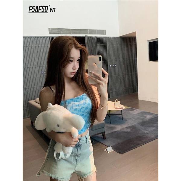 Áo Không Tay Dây Xích Dáng Ngắn In Họa Tiết Thời Trang Mùa Hè Cho Nữ