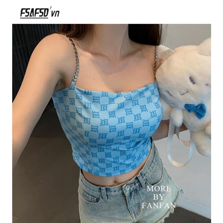 Áo Không Tay Dây Xích Dáng Ngắn In Họa Tiết Thời Trang Mùa Hè Cho Nữ