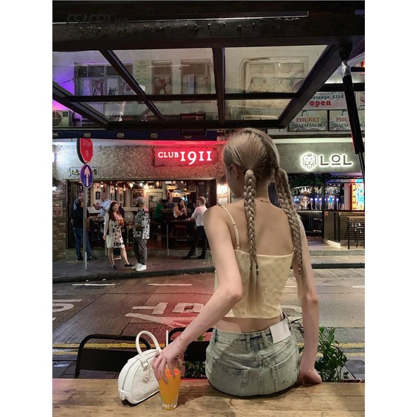 Áo Không Tay Dây Xích Dáng Ngắn In Họa Tiết Thời Trang Mùa Hè Cho Nữ