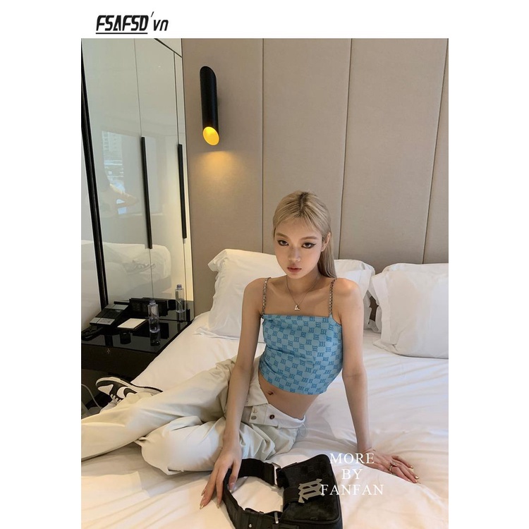 Áo Không Tay Dây Xích Dáng Ngắn In Họa Tiết Thời Trang Mùa Hè Cho Nữ