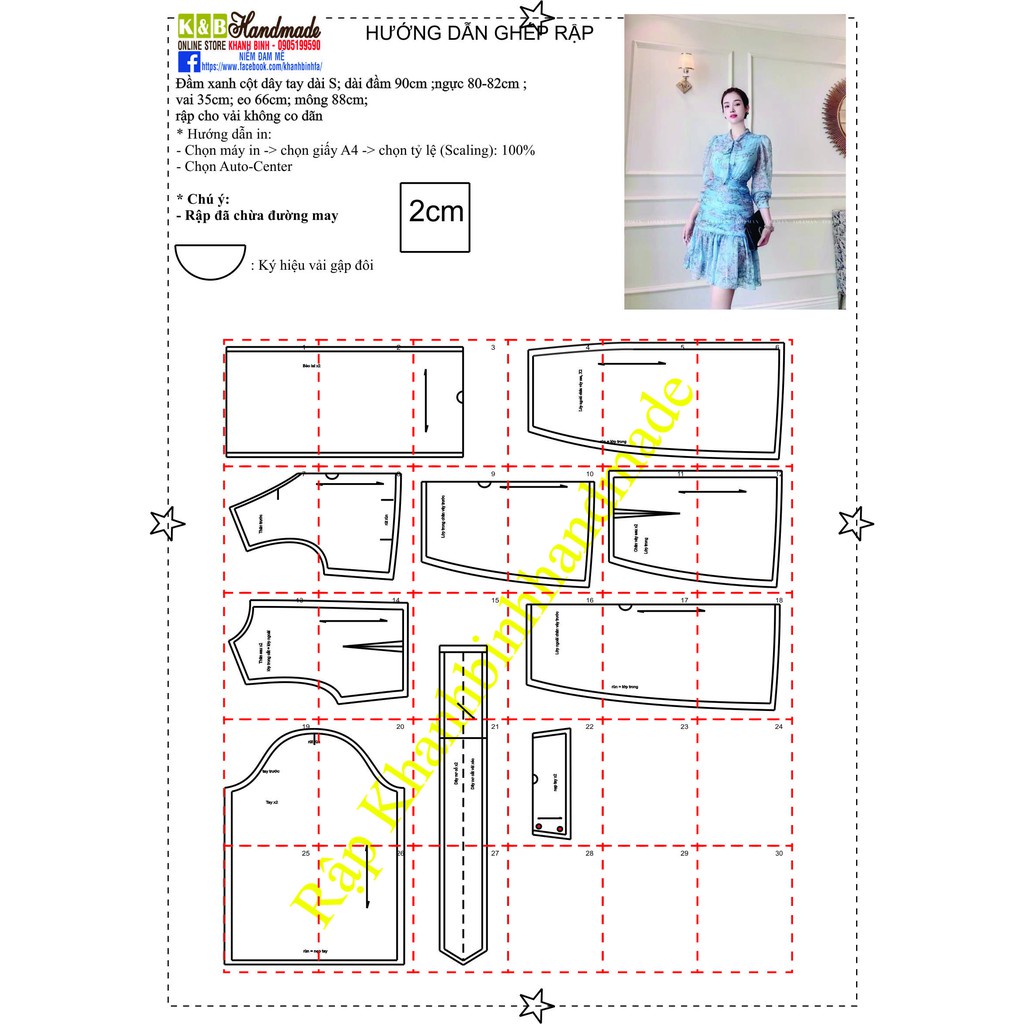 Rập giấy đầm thắt nơ mã 1257
