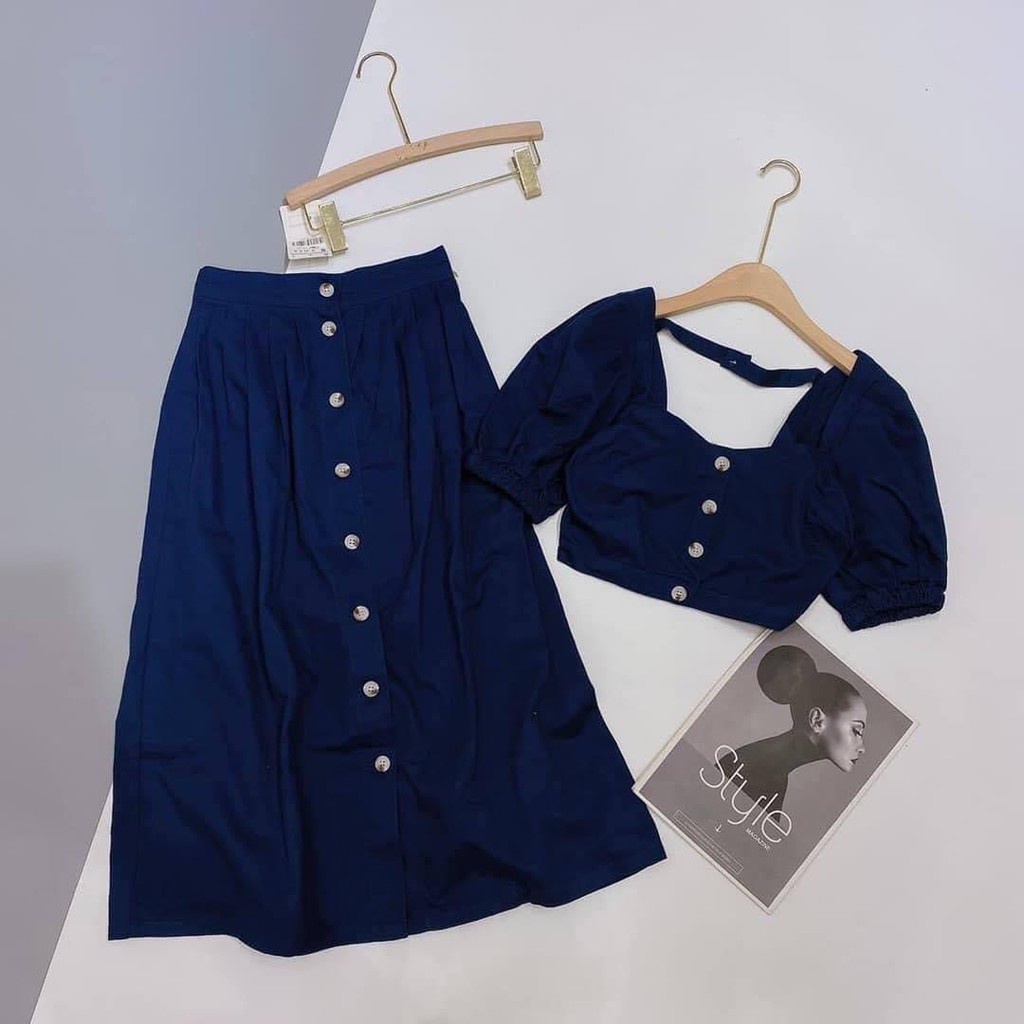 Rập giấy set váy xòe áo croptop mã 1213