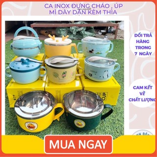 Bát ăn mì có nắp inox giữ nhiệt cute có quai , Ca ăn mì có nắp đậy , Bát úp mì có nắp