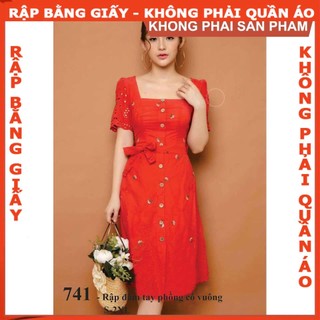 Rập giấy 741- Rập đầm tay phồng cổ vuông (BẢN VẼ)