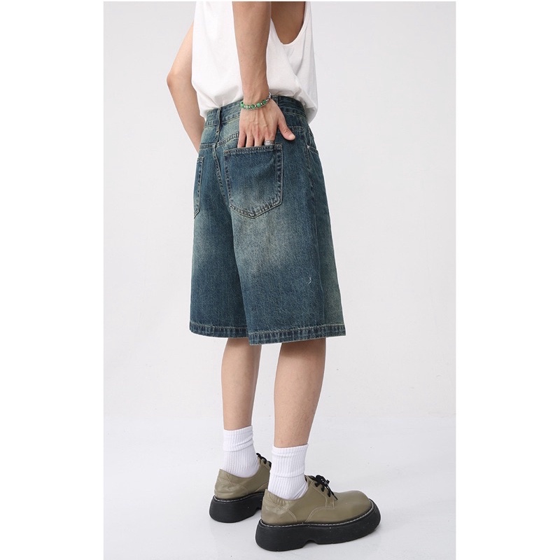 Quần jean baggy short màu greenwash ống rộng Brokeboiz