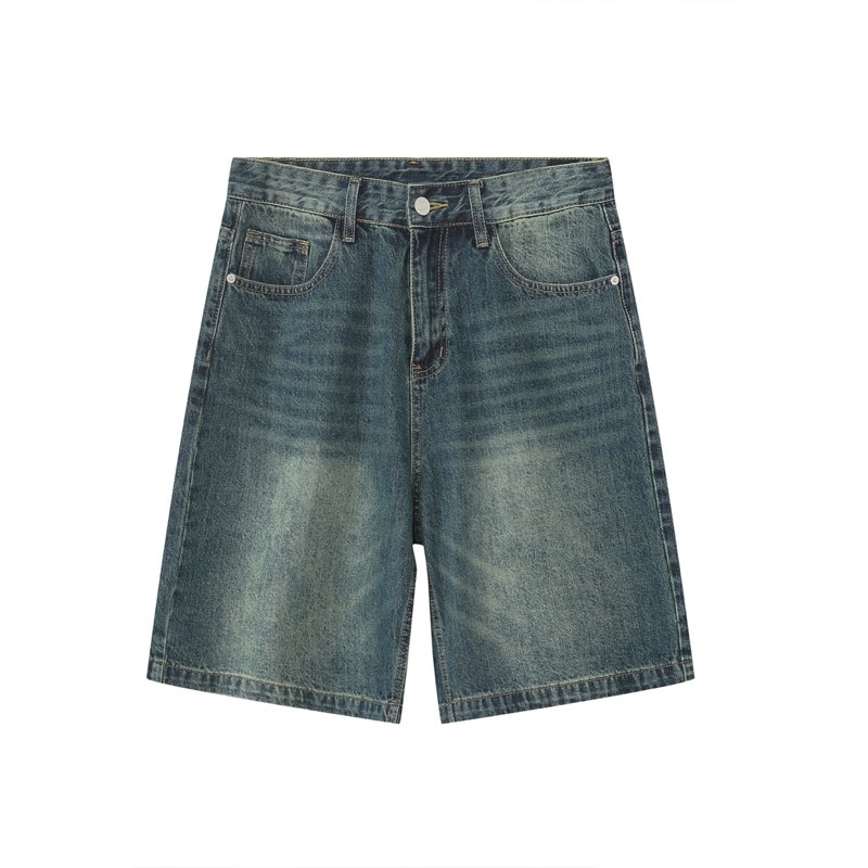 Quần jean baggy short màu greenwash ống rộng Brokeboiz