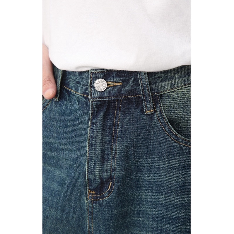 Quần jean baggy short màu greenwash ống rộng Brokeboiz