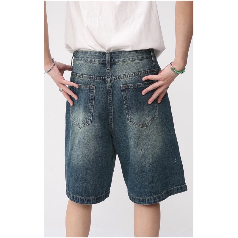 Quần jean baggy short màu greenwash ống rộng Brokeboiz