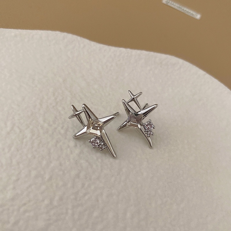 Khuyên tai kẹp không bấm lỗ chốt cố định K108 bằng hợp kim mạ bạc hình ngôi sao đính đá dáng ngắn Leous Accessories