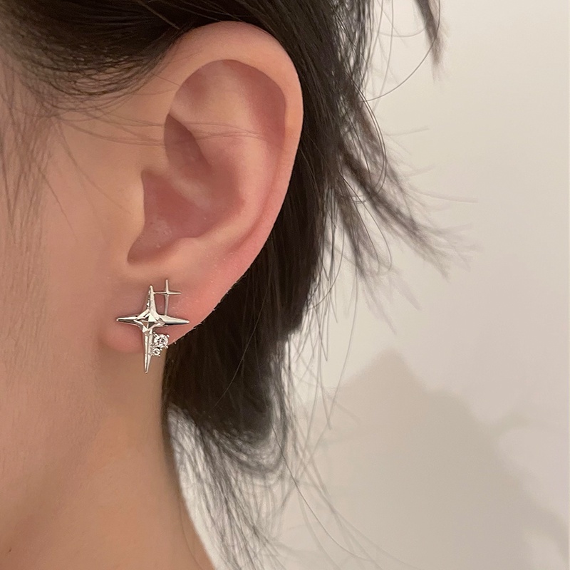 Khuyên tai kẹp không bấm lỗ chốt cố định K108 bằng hợp kim mạ bạc hình ngôi sao đính đá dáng ngắn Leous Accessories