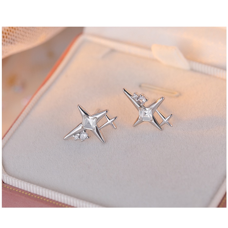 Khuyên tai kẹp không bấm lỗ chốt cố định K108 bằng hợp kim mạ bạc hình ngôi sao đính đá dáng ngắn Leous Accessories